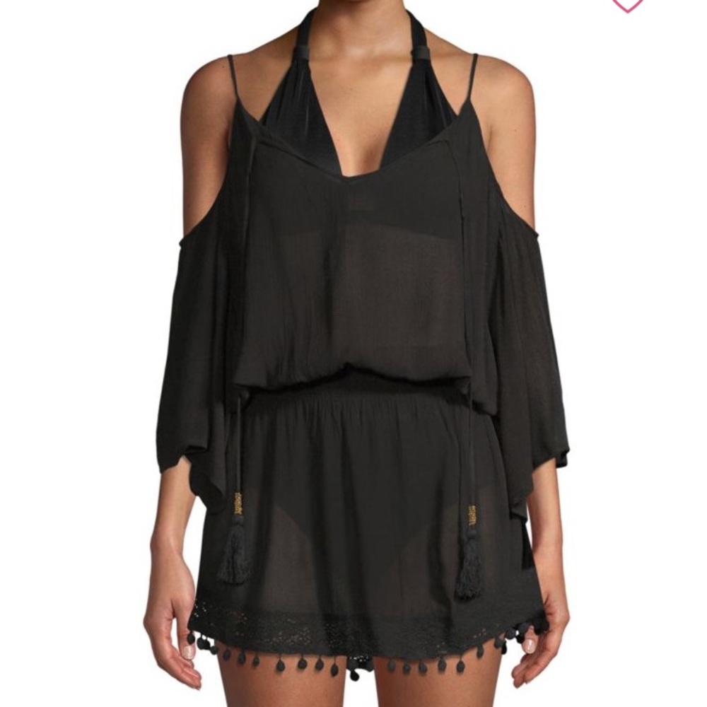 Black Ella Moss Black Shoulder Tunic Coverup Swim
